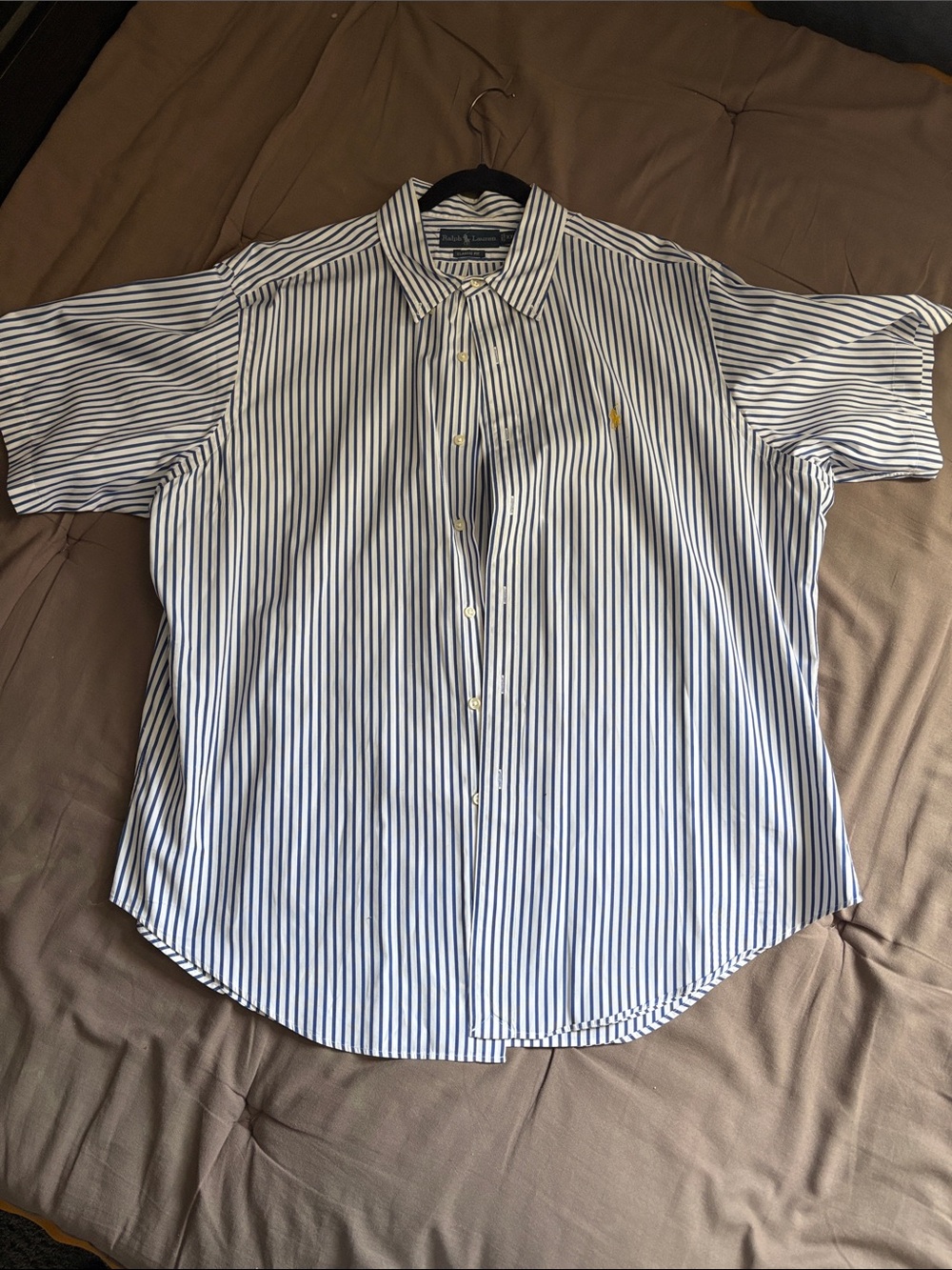 Ralph Lauren Short-Sleeve Navy and White Striped Button-Down Shirt